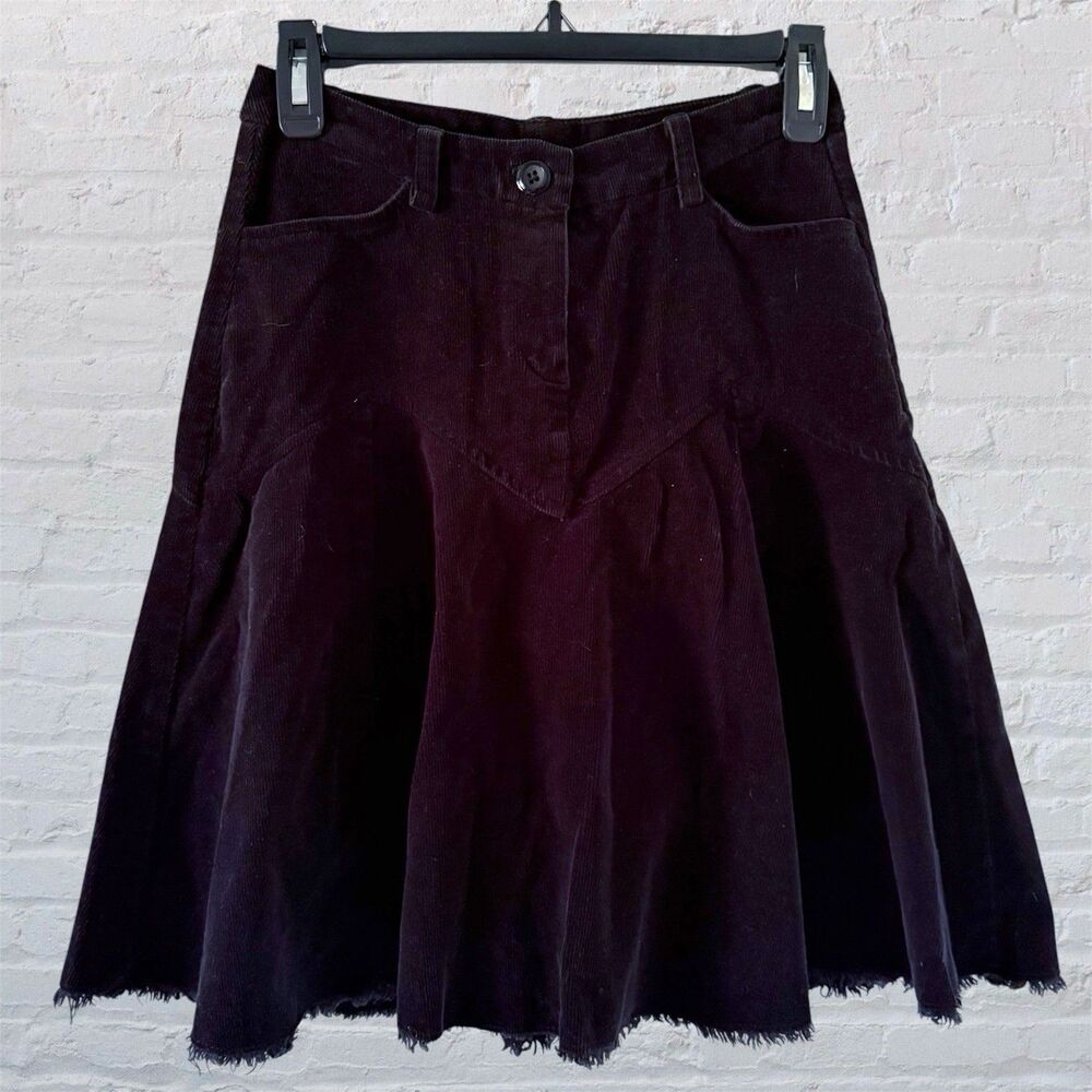 Vintage 90s Grunge Whimsigoth Fairy Goth Black Corudory Ruffle Godet Flare Skirt